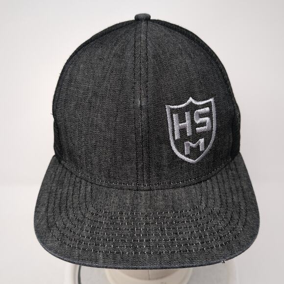 HSM Snapback Trucker Hat Black One Size Adjustable Embroidered Mesh Back - Picture 2 of 9
